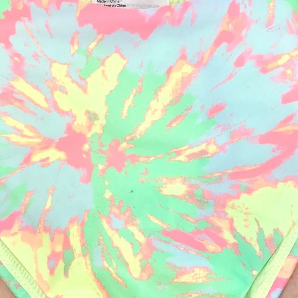 H & M Neon Green Yellow Burst Square Neckline Print Bikini Top Bathing Swim S - Picture 2 of 11